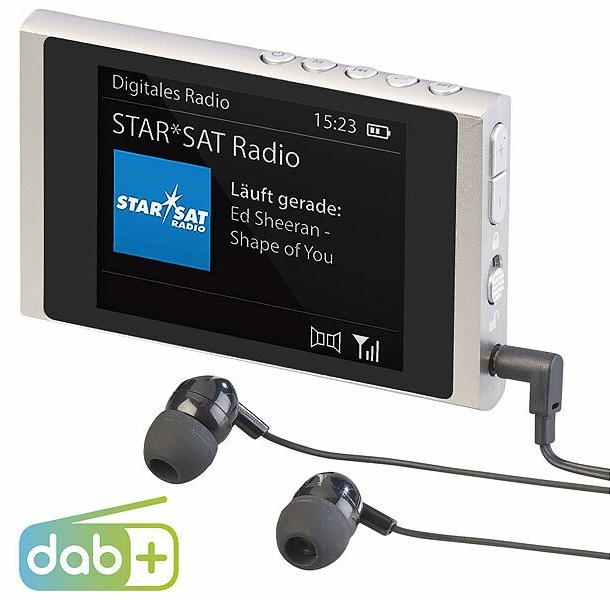 Unterwegs Radio in bester Digital-Qualität hören: VR-Radio Digitales Slim-Taschenradio DAB+/FM DOR-350.mini, Akku, Ohrhörer, Alu-Gehäuse