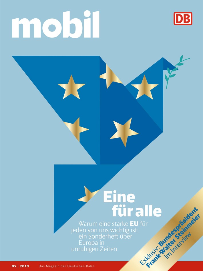 DB MOBIL Europa-Ausgabe. Im Titelinterview kritisiert Bundespräsident Frank-Walter Steinmeier: &quot;Wir haben uns leider angewöhnt, alles, was nicht gut läuft, auf &#039;Europa&#039; zu schieben.&quot;