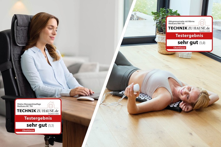 medisana überzeugt bei Technik zu Hause: Zweifach ausgezeichnet mit Bestnoten für Massageprodukte