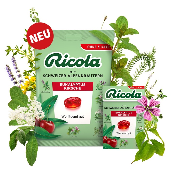 Jetzt neu: Ricola erfrischt mit der neuen Sorte "Eukalyptus Kirsche" jedes Bonbonregal!