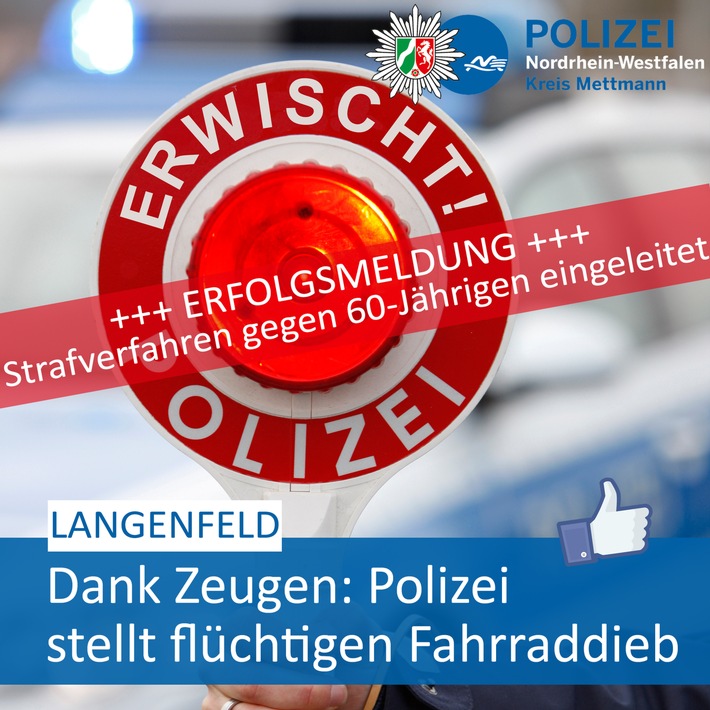POL-ME: Polizei stellt Fahrraddieb - Langenfeld - 2003002