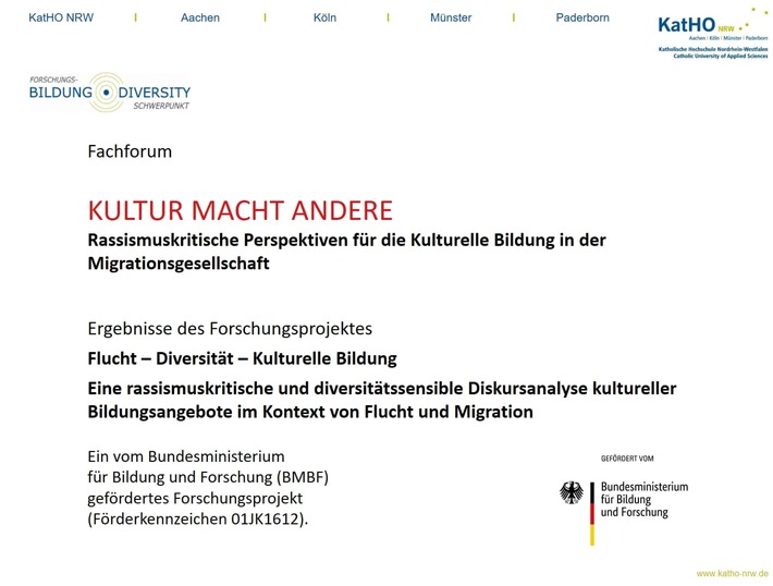 Digitales Fachforum KULTUR MACHT ANDERE: Abschlussveranstaltung des BMBF-geförderten Forschungsprojekts FluDiKuBi, Abteilung Aachen