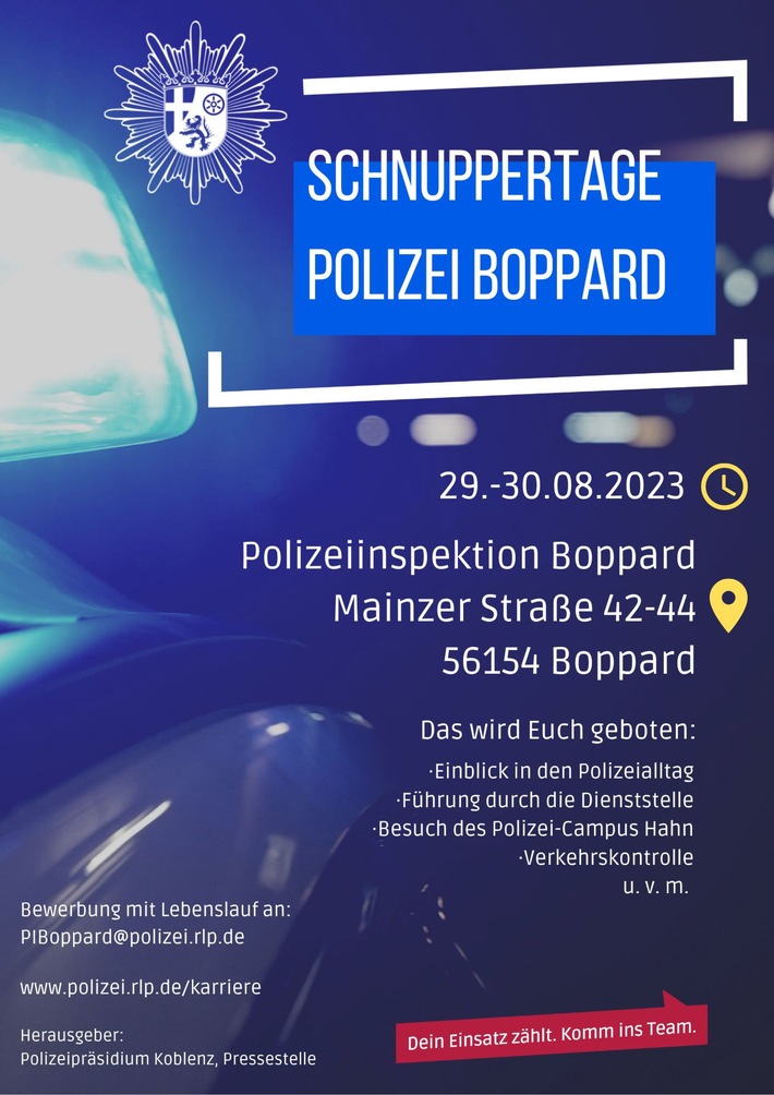 POL-PDKO: Schnuppertage Polizei Boppard im August