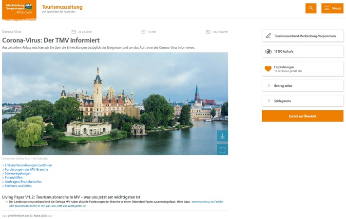 PM 23/20 Landestourismusverband präsentiert neue Plattform für Touristiker in Mecklenburg-Vorpommern