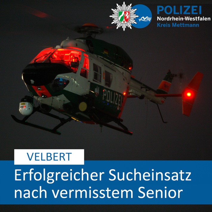 POL-ME: Polizei suchte per Hubschrauber nach vermisstem Senior - Velbert / Essen - 2201120