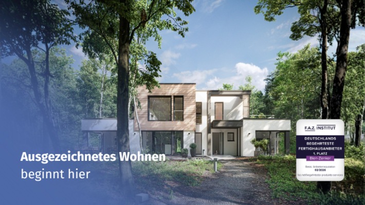Bien-Zenker ist "Deutschlands begehrtester Fertighausanbieter" / F.A.Z.-Institut und ServiceValue zeichnen Fertighaushersteller mit Platz 1 in bundesweiter Studie aus