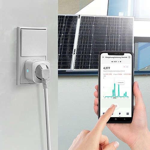 Energie des Akku-Speichers regeln: revolt Smarter Energiemess-Stecker für Akkuspeicher LIT-2150, WLAN, App, Timer