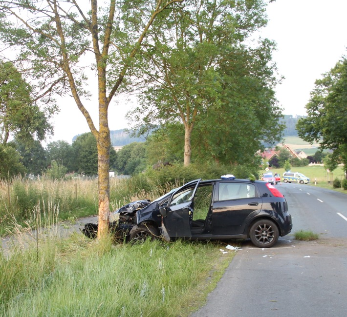 POL-HX: Pkw gegen Baum - Fahrerin mit Rettungshubschrauber in Klinik geflogen