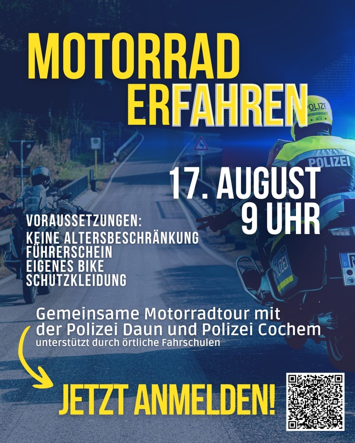 POL-PPTR: Motorrad erfahren? Gemeinsam mit deiner Polizei und Fahrlehrern - noch Plätze frei