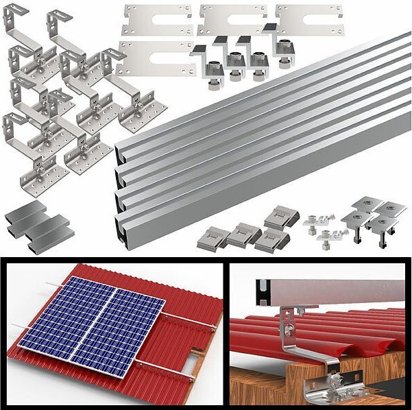 revolt 34-teiliges Dachmontage-Set für 2 Solarmodule, flexibel: Solarmodule schnell und sicher auf dem Dach installieren