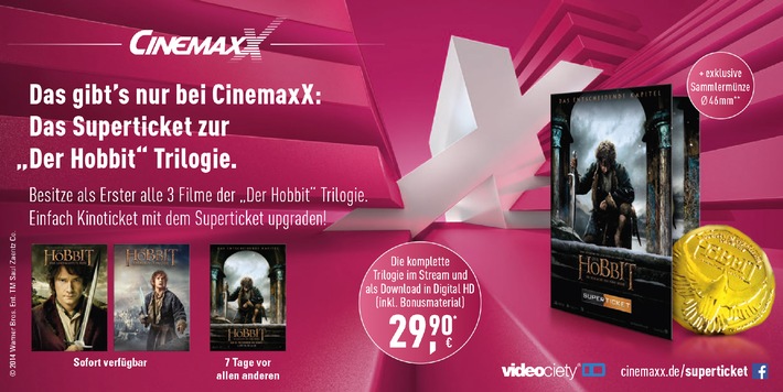 Jetzt bei CinemaxX: Das SuperTicket zu der &quot;Der Hobbit&quot;-Trilogie / Alle drei Filme des Meisterwerks plus eine exklusive Sammlermünze per Kinoticket-Upgrade!