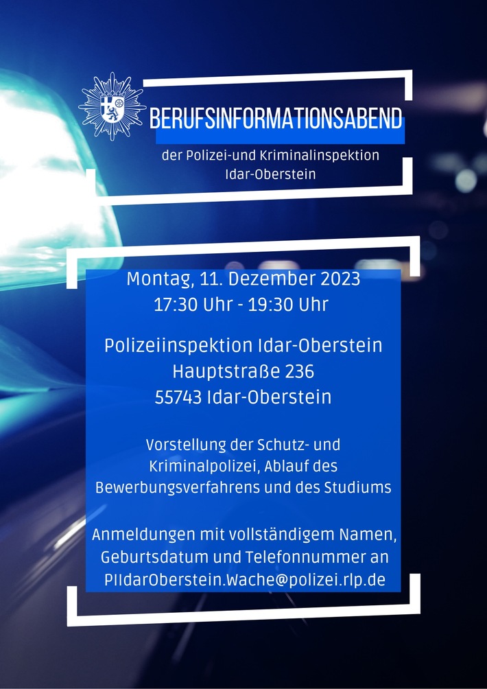 POL-PDTR: Die Polizei- und Kriminalinspektion Idar-Oberstein lädt zum Berufsinformationsabend ein