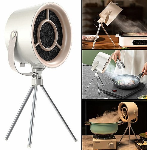 Mobiler Dunstabzugs-Ventilator für frische Luft: Rosenstein & Söhne USB-C-Dunstabzugs-Ventilator DAV-10, Austausch-Filter, Stativ, Ø 13,5 cm, 10 Watt