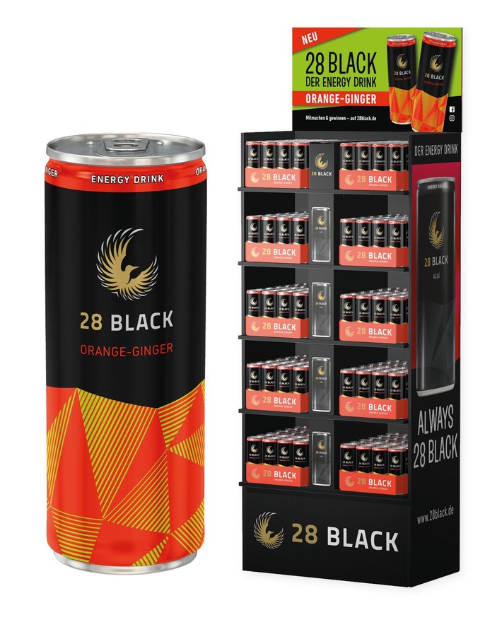 Orange trifft Ingwer - Energy Drink 28 BLACK präsentiert neue Sorte / 28 BLACK erweitert Produktrange um Orange-Ginger (FOTO)