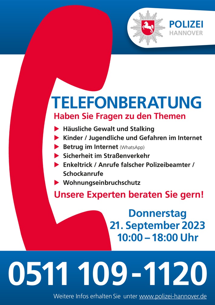 POL-H: Infotelefon der Polizei Hannover am 21. September 2023