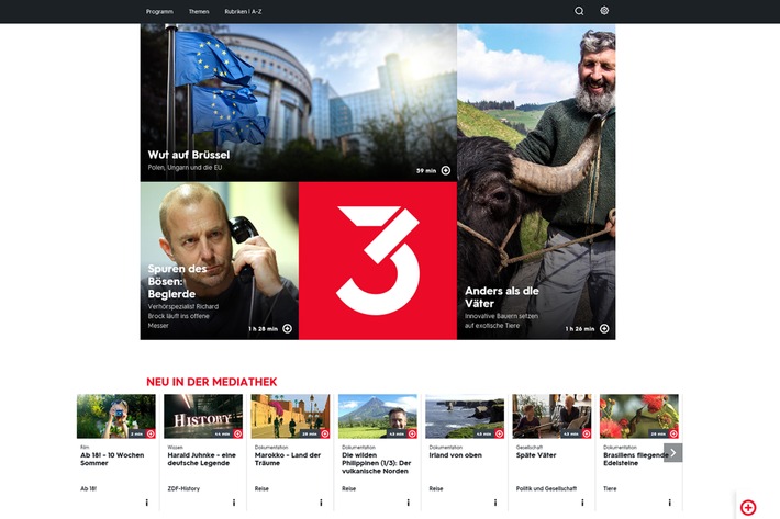 Ein Portal für alles: 3sat.de und 3satMediathek fusionieren / 
Neues bewegtbildbasiertes Angebot des 3-Länder-Senders startet