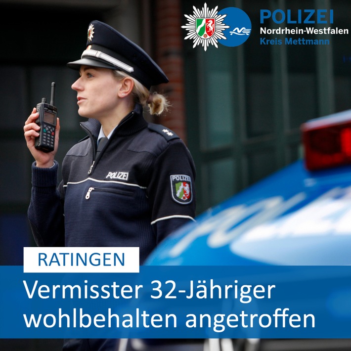 POL-ME: Rücknahme der Öffentlichkeitsfahndung: Vermisster Ratinger wohlbehalten angetroffen - Ratingen - 2405033