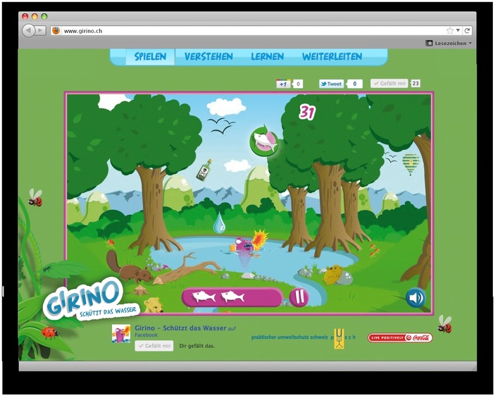Sauberes Wasser ist nicht selbstverständlich: Pusch und Coca-Cola lancieren das Online-Spiel «Girino - schützt das Wasser»