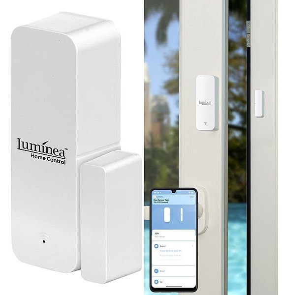 Luminea Home Control ZigBee-Tür- &amp; Fensteralarm XMD-106.zigbee, für Alexa, Google Assistant und Siri, App: Immer informiert, ob Fenster oder Türen geöffnet wurden