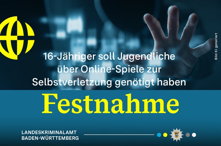 LKA-BW: Gemeinsame Pressemitteilung des Cybercrime-Zentrums BW, des LKA und des PP Ludwigsburg - 16-Jähriger wegen des Verdachts der Mitgliedschaft in gewalttätiger Online-Community festgenommen