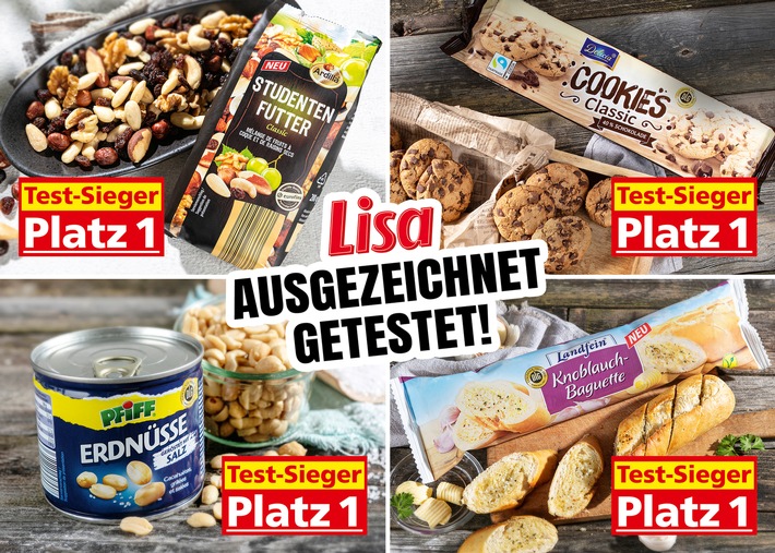 Frauenzeitschrift LISA bewertet NORMA-Produkte im Lebensmittel-Test durchweg mit Spitzennoten / Studentenfutter, Cookies, Erdnüsse und Knoblauchbaguettes wurden unter die Lupe genommen