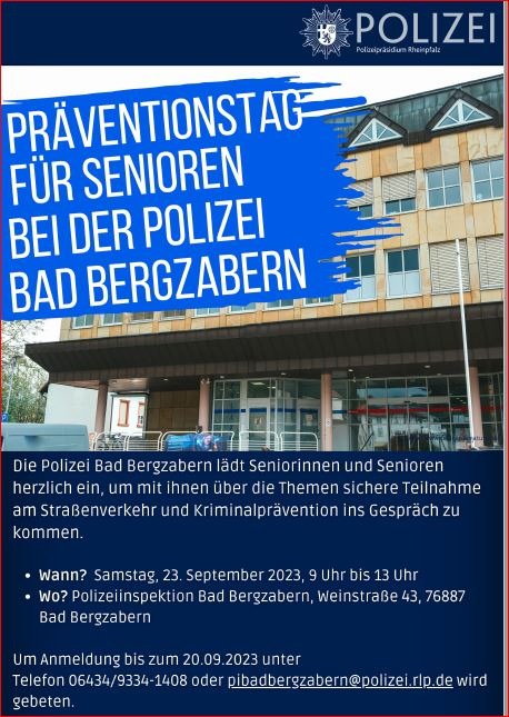 POL-PDLD: Präventionstag für Senioren bei der Polizeiinspektion Bad Bergzabern