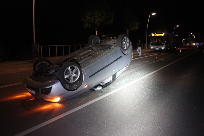 POL-ME: Gefährlicher Eingriff in den Straßenverkehr- PKW überschlug sich -Monheim-2204097