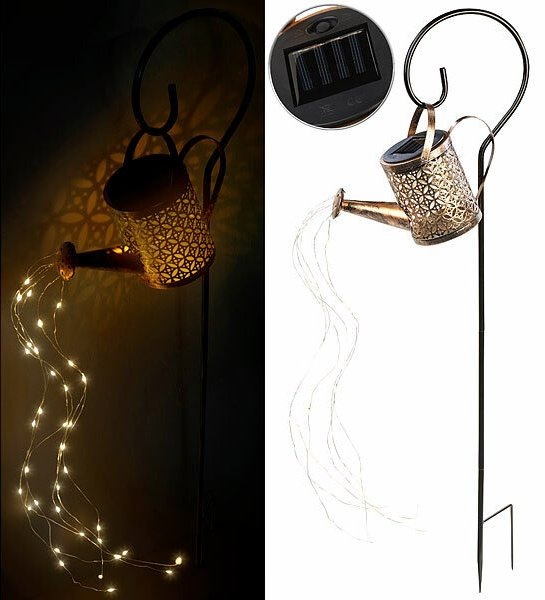 Lunartec Solar-Deko-Gießkanne mit LED-Beleuchtung und Dämmerungssensor: Leuchtender Hingucker für Garten, Terrasse, Balkon & Co.