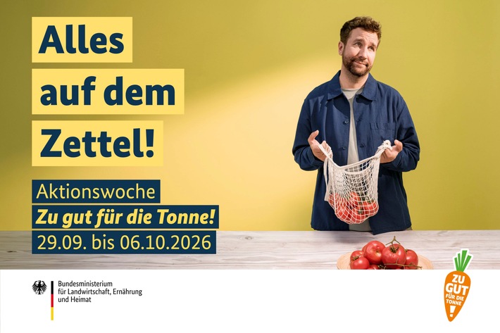 "Alles auf dem Zettel!" - mit cleverer Planung Lebensmittelabfälle vermeiden / Jetzt mitmachen und Aktionen für die Aktionswoche Zu gut für die Tonne! 2026 einreichen