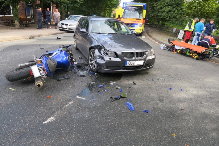 POL-DEL: Landkreis Oldenburg: Hatten / Dingstede - Motorradfahrer schwer verletzt Nachlieferung : Foto der Unfallstelle