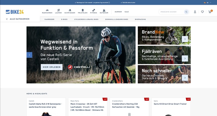 BIKE24 Onlineshop bietet nach Relaunch ein noch spannenderes Einkaufserlebnis