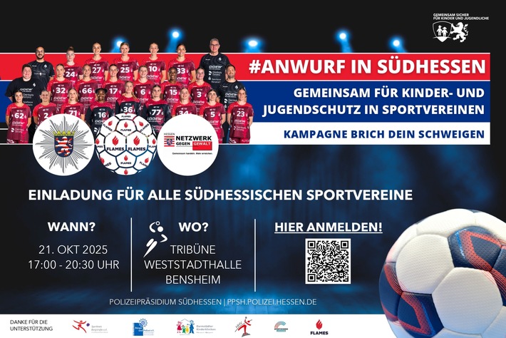 POL-DA: Bensheim: Gemeinsam für Kinder- und Jugendschutz in Sportvereinen/Einladung zur Veranstaltung #ANWURF IN SÜDHESSEN im Rahmen der Kampagne "Brich dein Schweigen"