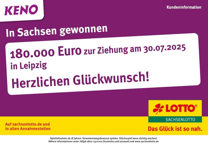 180.000 Euro mit KENO-Typ 8 in Leipzig gewonnen