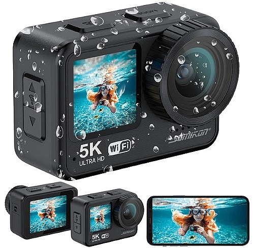 ​Jedes Abenteuer aufzeichnen - auch unter Wasser: Somikon Mini-Actioncam DV-955.WiFi mit 5K-Auflösung, wasserdicht bis 21 m, 2 Displays, EIS