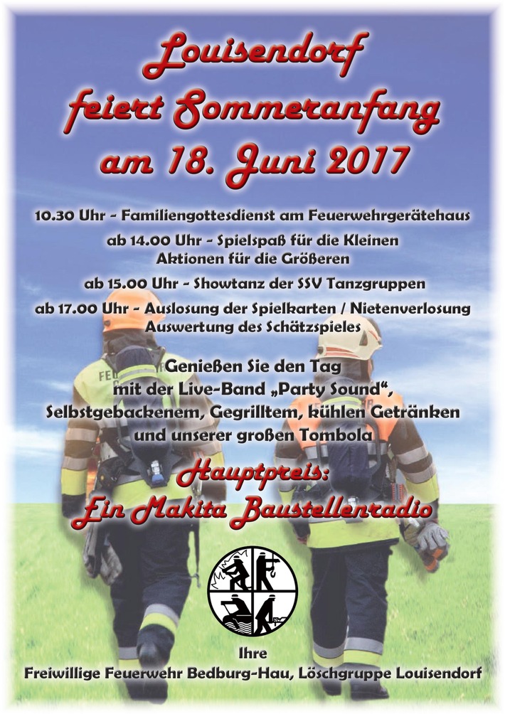 FW-KLE: Herzliche Einladung zum 31. Sommerfest der Freiwilligen Feuerwehr Bedburg-Hau
