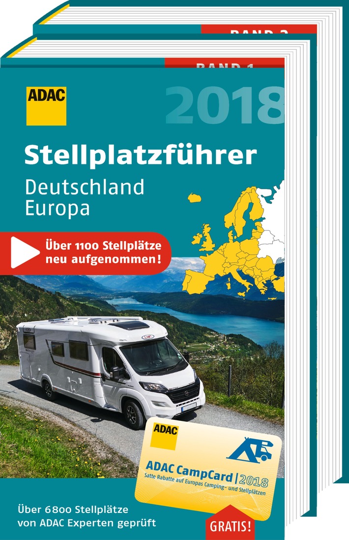 Ideale Planungshilfe für den nächsten Camping-Urlaub: Der ADAC Stellplatzführer 2018 für ganz Europa / Detaillierte Infos zu mehr als 6.800 Wohnmobil-Stellplätzen in 37 europäischen Ländern