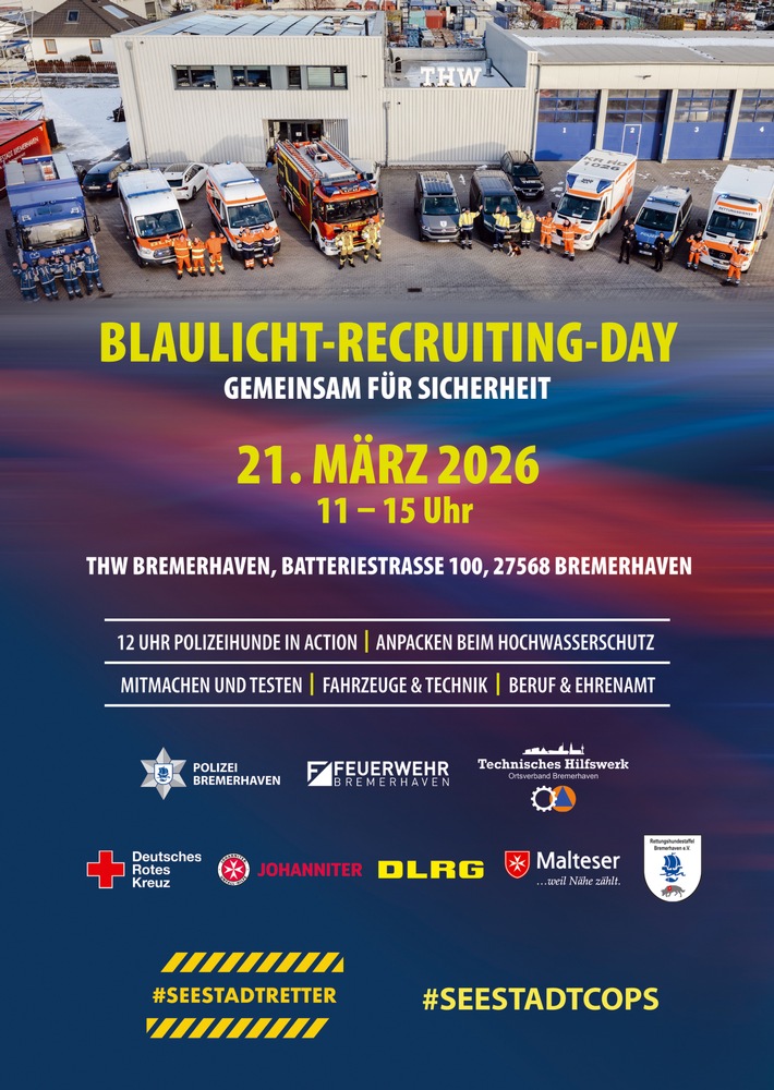 FW Bremerhaven: Gemeinsame Pressemitteilung: Blaulicht-Recruiting-Tag in Bremerhaven - Entdecke deinen Weg im Einsatzdienst
