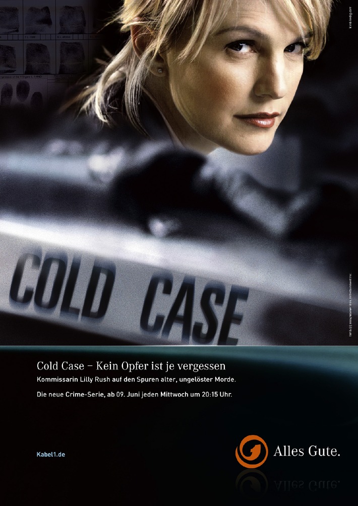 Kaltblütige Morde und eine schöne Frau: Kabel 1 wirbt zum Serienstart von &quot;Cold Case - Kein Opfer ist je vergessen&quot; mit Print- und On-Air-Kampagne