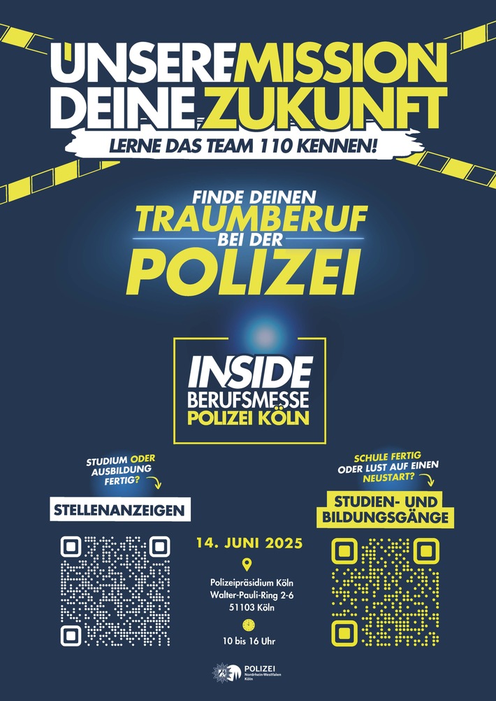 POL-K: 250528-1-K Polizei Köln lädt zur 2. INSIDE- Berufsmesse ein - Haben Sie Lust zum Team 110 zu gehören?