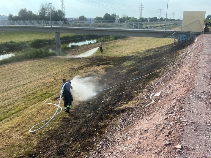 FW-OG: Grasflächenbrand am Kinzigdamm - Trockenheit und Hitze fordern ihren Tribut