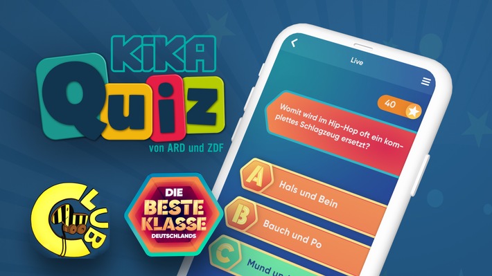 Neues Feature für KiKA-Quiz App: Mit Quizcamp spannende Studio-Atmosphäre nach Hause holen / Jederzeit Wissen testen mit &quot;Die beste Klasse Deutschlands&quot; (KiKA/hr/ARD) und &quot;Tigerenten Club&quot; (SWR)