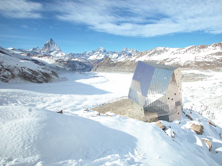L&#039;ETH de Zurich et le Club Alpin Suisse CAS présentent la &quot;cabane de l&#039;avenir&quot; - Nouvelle Cabane du Mont Rose: Pose de la première pierre