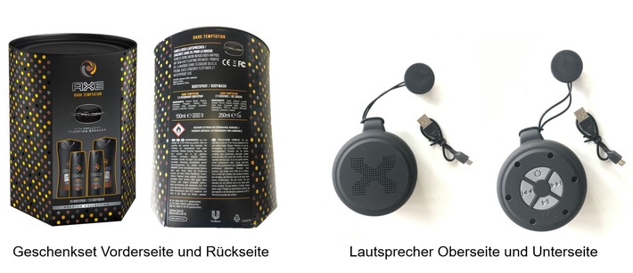 Warenrückruf: Ladekabel für Lautsprecher aus dem AXE Dark Temptation Geschenkset kann in seltenen Fällen beim Aufladen überhitzen