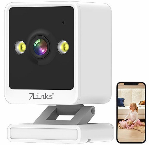 IFA-Neuheit: 7links Mini-IP-Kamera IPC-230, 2K, farbige & IR-Nachtsicht, microSD-Slot, 360°-Halter