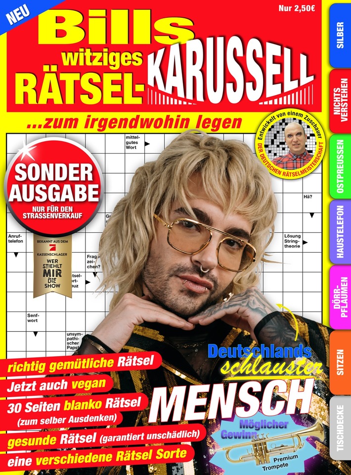 Staffel-Bestwert! "Wer stiehlt Sido die Show?" punktet mit überragenden 21,0 Prozent Marktanteil, Bill Kaulitz quizzt sich zum eigenen Rätselheft