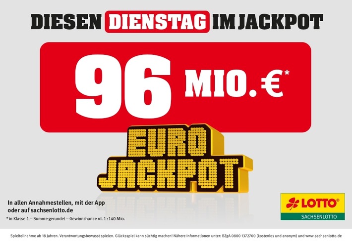 Mega-Eurojackpot: 96 Millionen Euro warten in der Dienstagsziehung