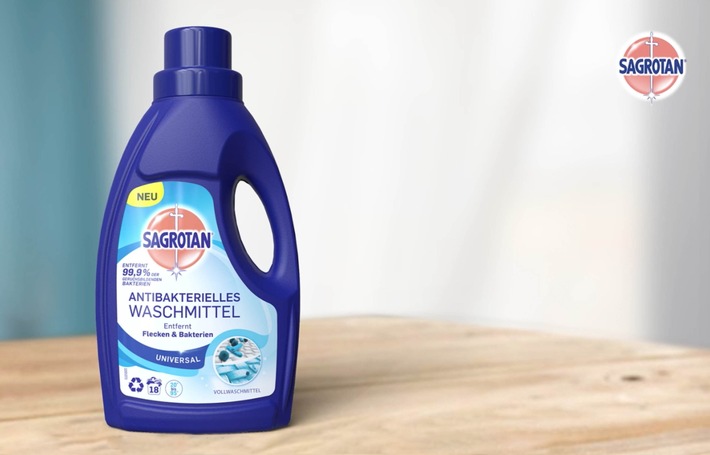 Weg mit Flecken und Bakterien, für hygienisch frische Wäsche: Sagrotan präsentiert neues Antibakterielles Waschmittel für die kraftvolle Reinigung von Flecken und geruchsbildenden Bakterien