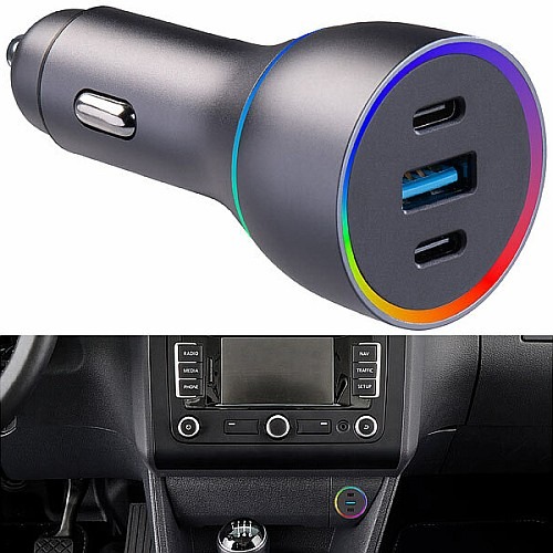 Smartphone, Notebook & Co. im Fahrzeug schnell aufladen: revolt Kfz-USB-Ladegerät für 12/24 V mit insgesamt 135 W, 2x USB-C, 1x USB-A