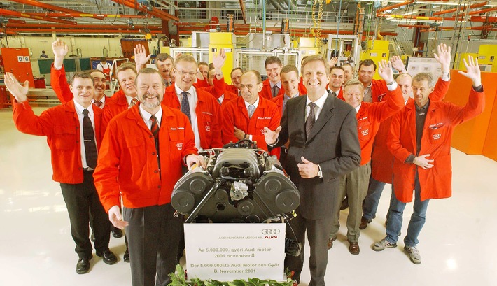 Fünf Millionen Motoren aus dem Audi Werk in Ungarn /
Hightech-Standort steigert internationale Wettbewerbsfähigkeit