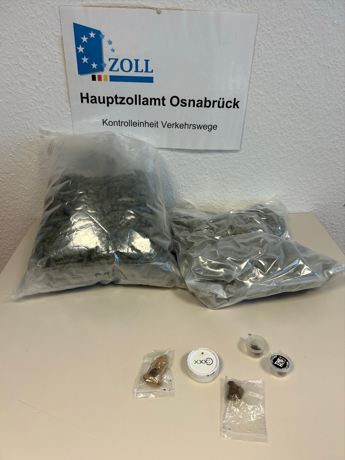 HZA-OS: Osnabrücker Zoll stellt Drogen bei Fahrzeugkontrolle sicher; Straßenverkaufswert von rund 17.000 Euro